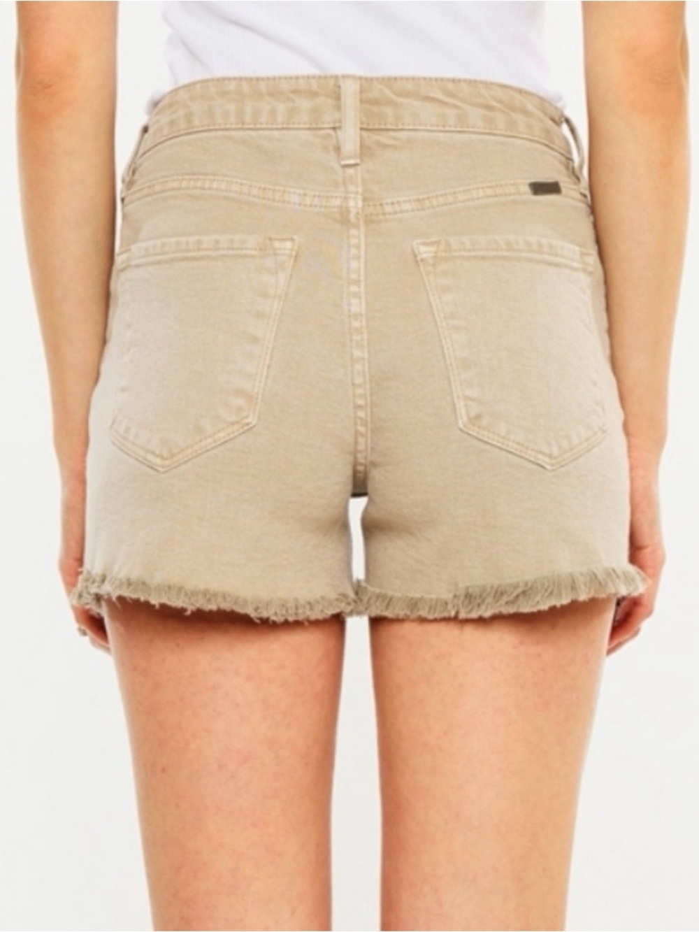 KanCan High-Waist Frayed Hem Shorts in Tan - Picture 2 of 5